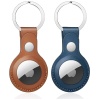 Nepfaivy Porte-clés en cuir PU pour AirTag, marron et bleu, lot de 2