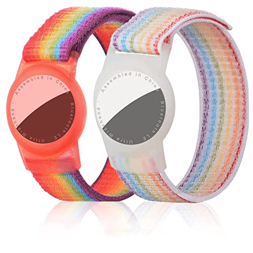 Dingfeiyu Bracelets pour AirTag, nylon arc-en-ciel, lot de 2