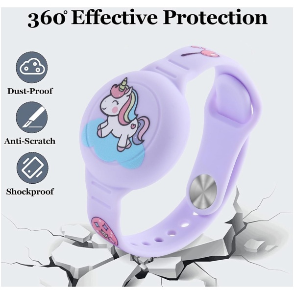 Bracelet Silicone AirTag JAWUZ Pour Enfants - Étui De Protection Licorne Violette - Étanche Et Amusant