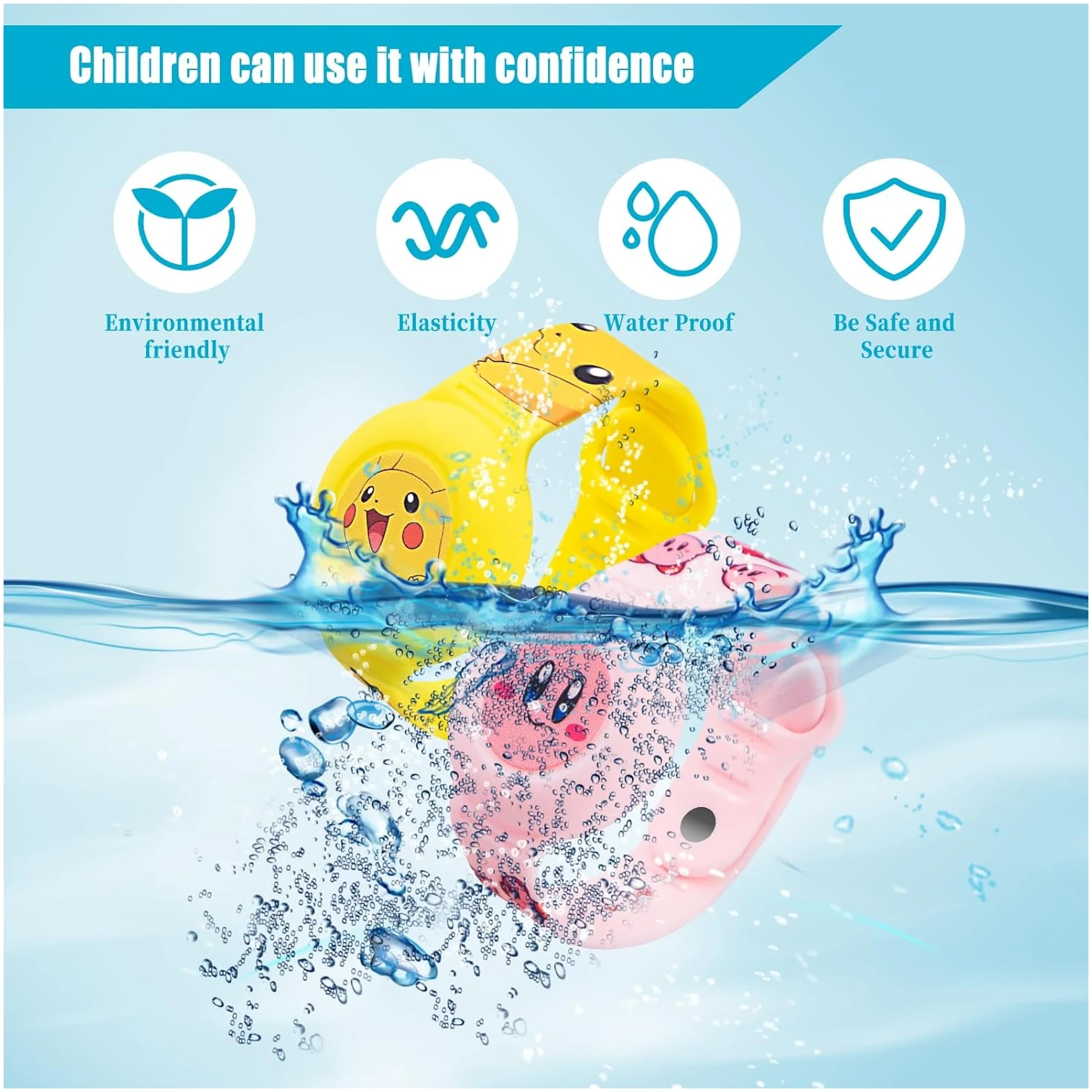 Lot de 2 bracelets Airtag pour enfants avec Pikachu et Kurby – Image 5