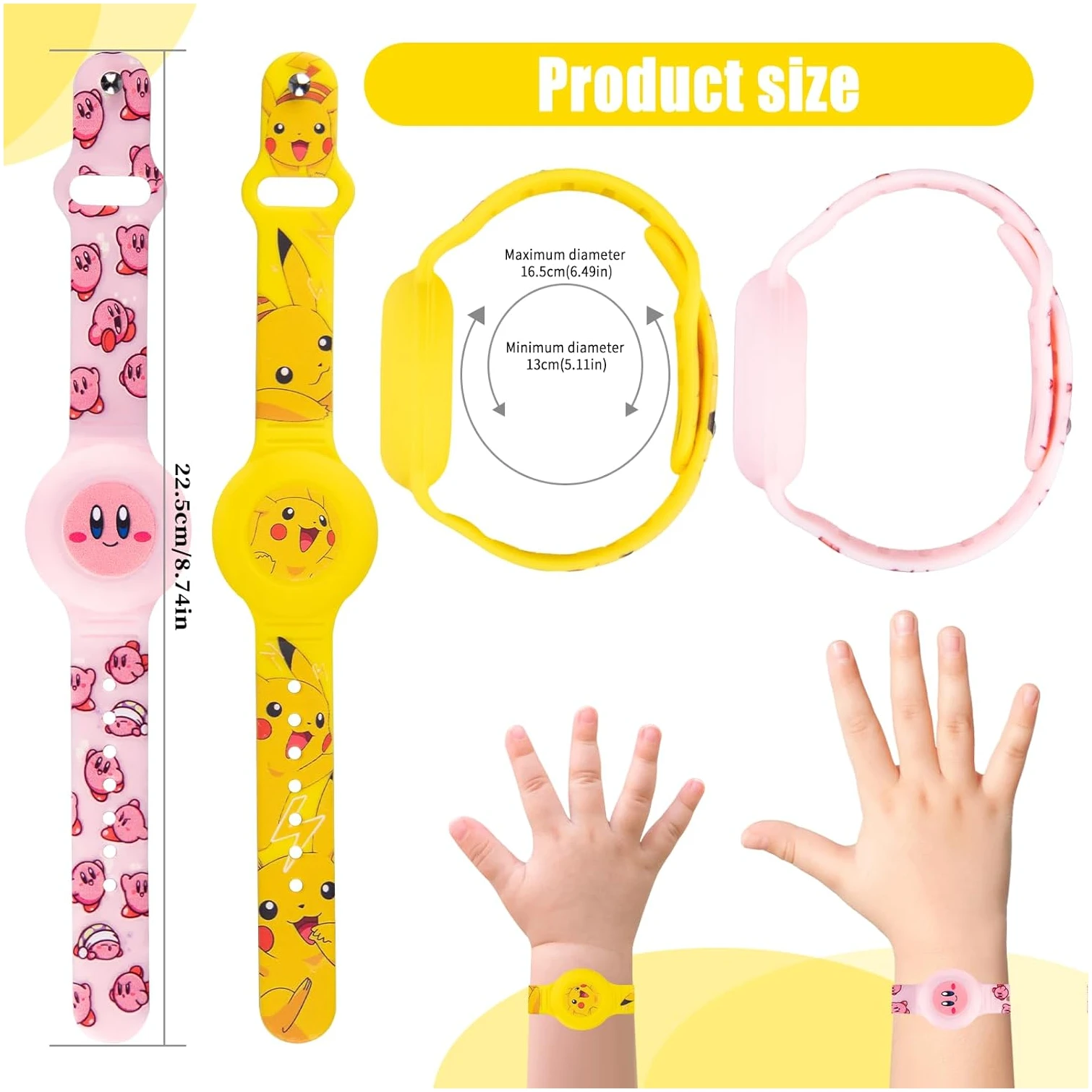 Lot de 2 bracelets Airtag pour enfants avec Pikachu et Kurby – Image 2