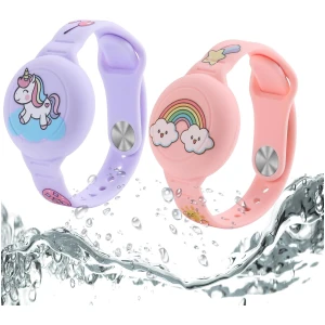 Bracelet Enfant Airtag Étanche, Licorne Violette et Arc-en-ciel Rose