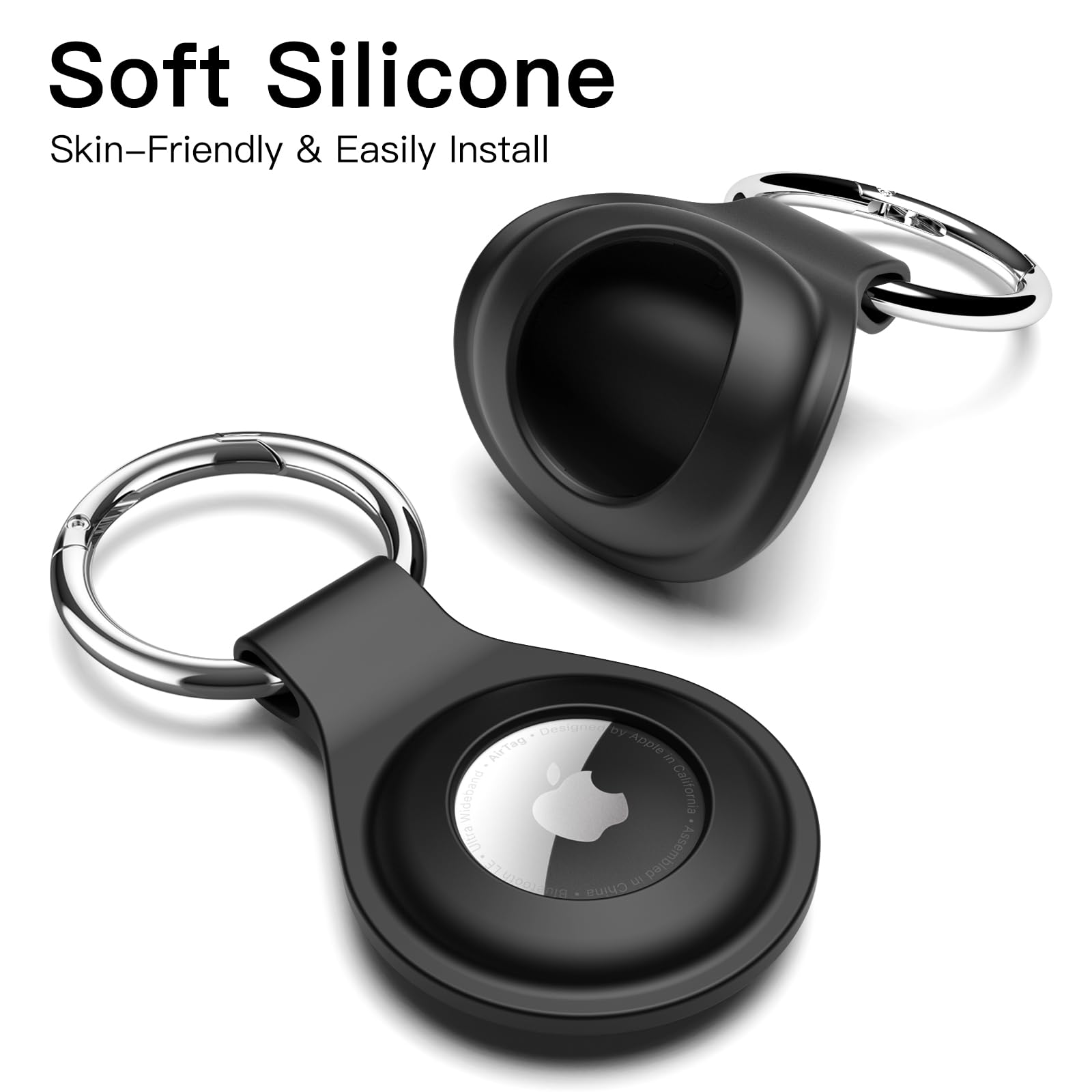 Coque silicone AirTag avec porte-clés JETech lot de 4 noir blanc bleu marine rouge – Image 3