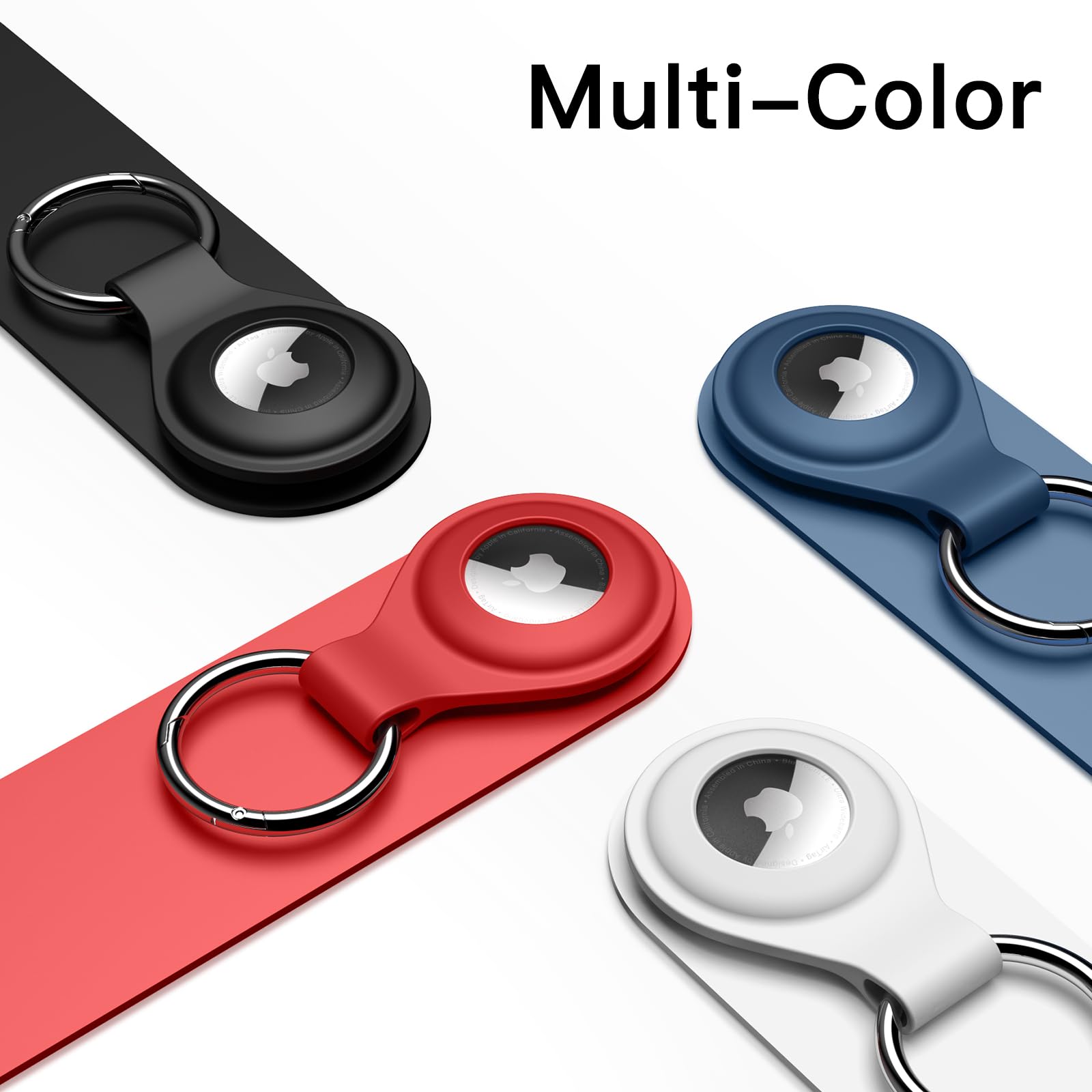 Coque silicone AirTag avec porte-clés JETech lot de 4 noir blanc bleu marine rouge – Image 5
