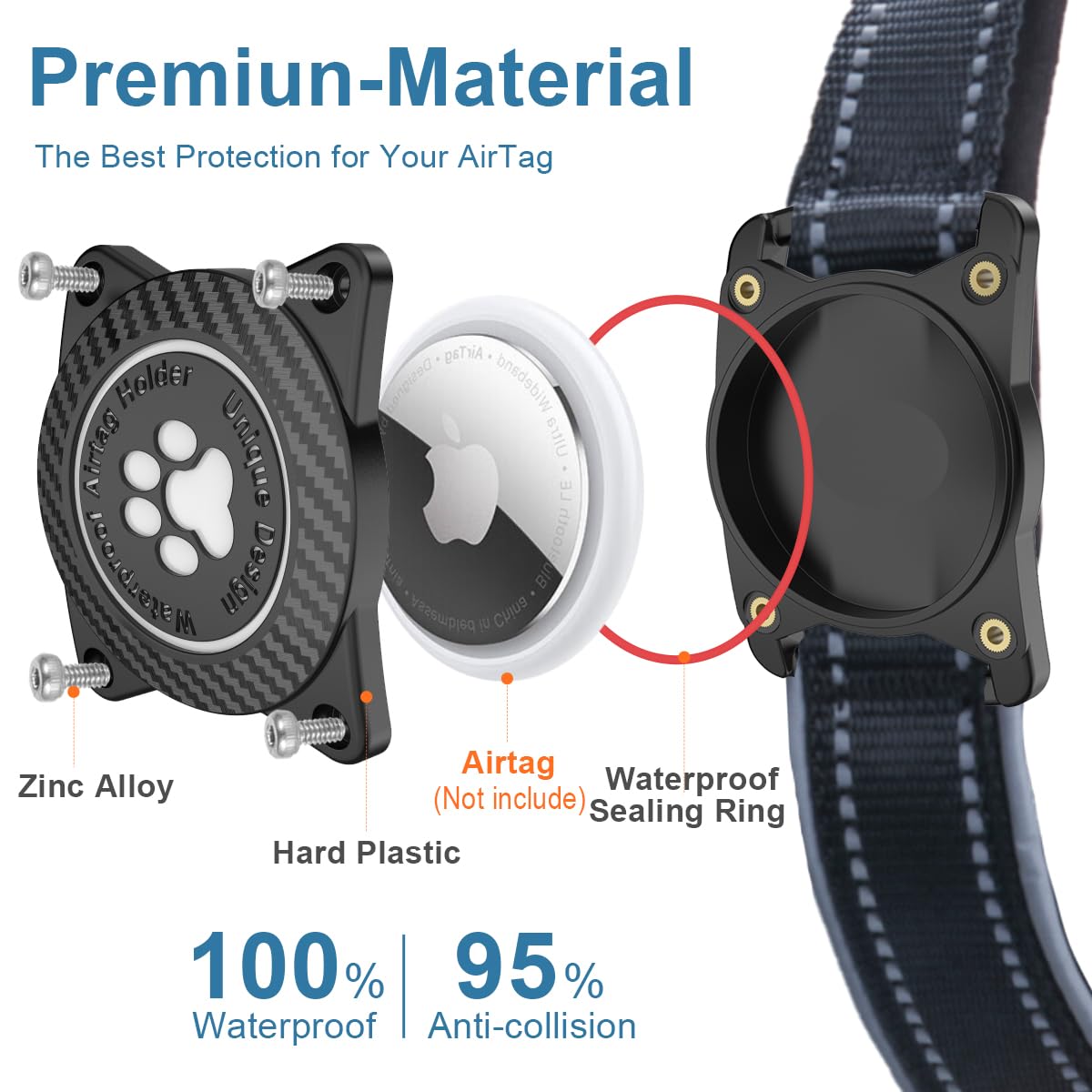 Collier chien étanche IPX8 avec AirTag intégré noir – Image 3