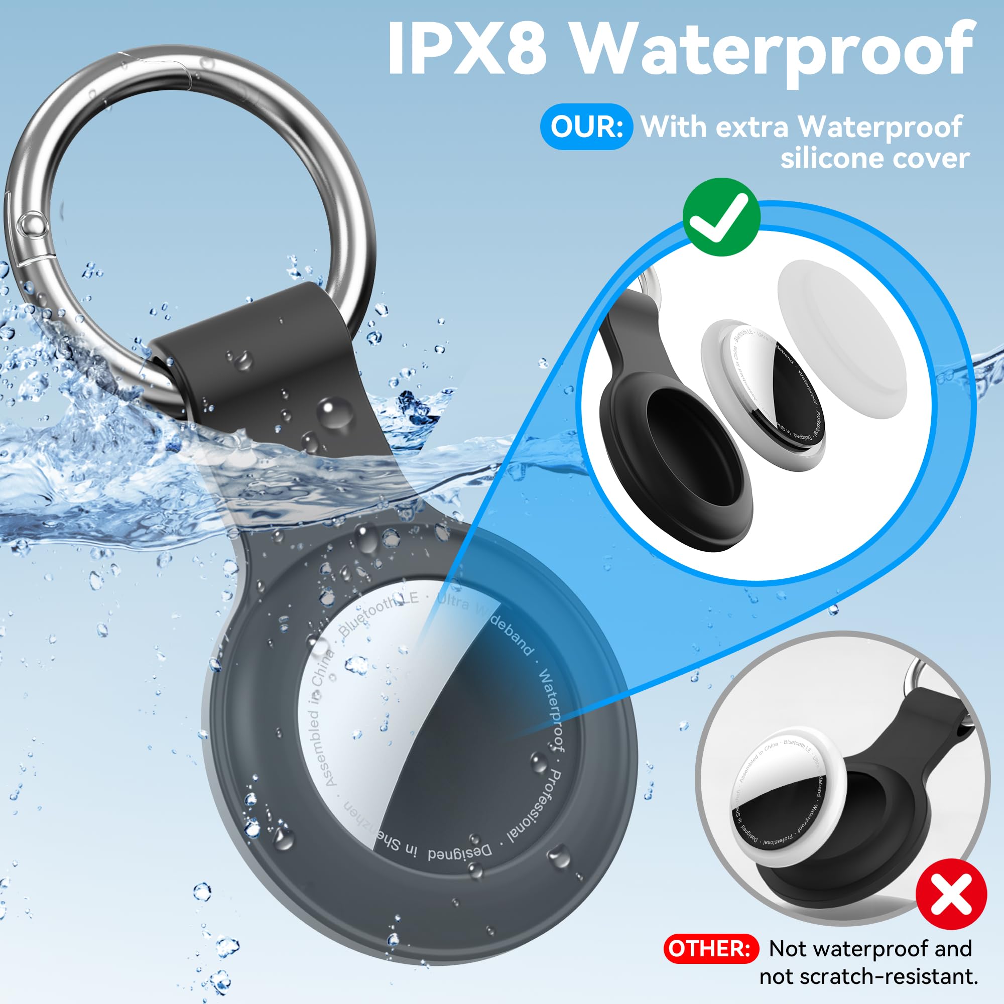 Lot de 4 Étuis Silicone AirTag IPX8 avec Porte-clés – Image 3
