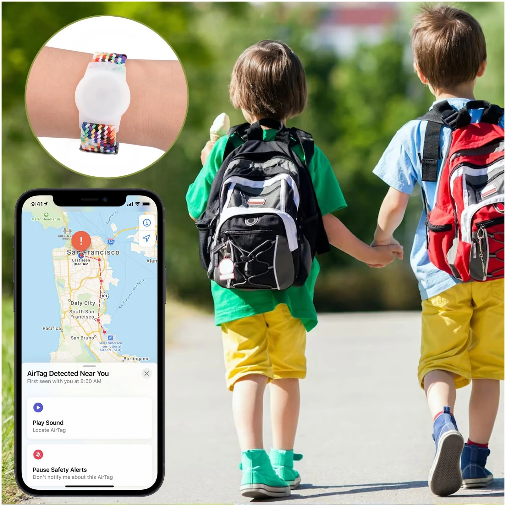 Bracelet AirTag Enfant élastique Nylon Tressé Arc-en-Ciel – Image 6