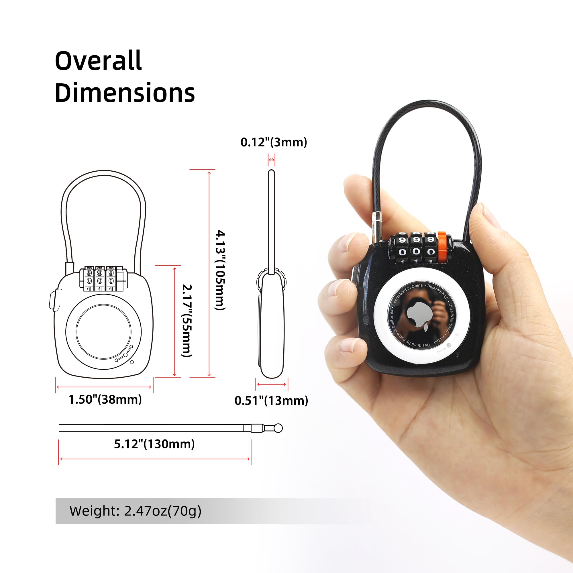 Support AirTag avec Cadenas à Code, Étui de Sécurité Métallique pour Bagage – Image 4