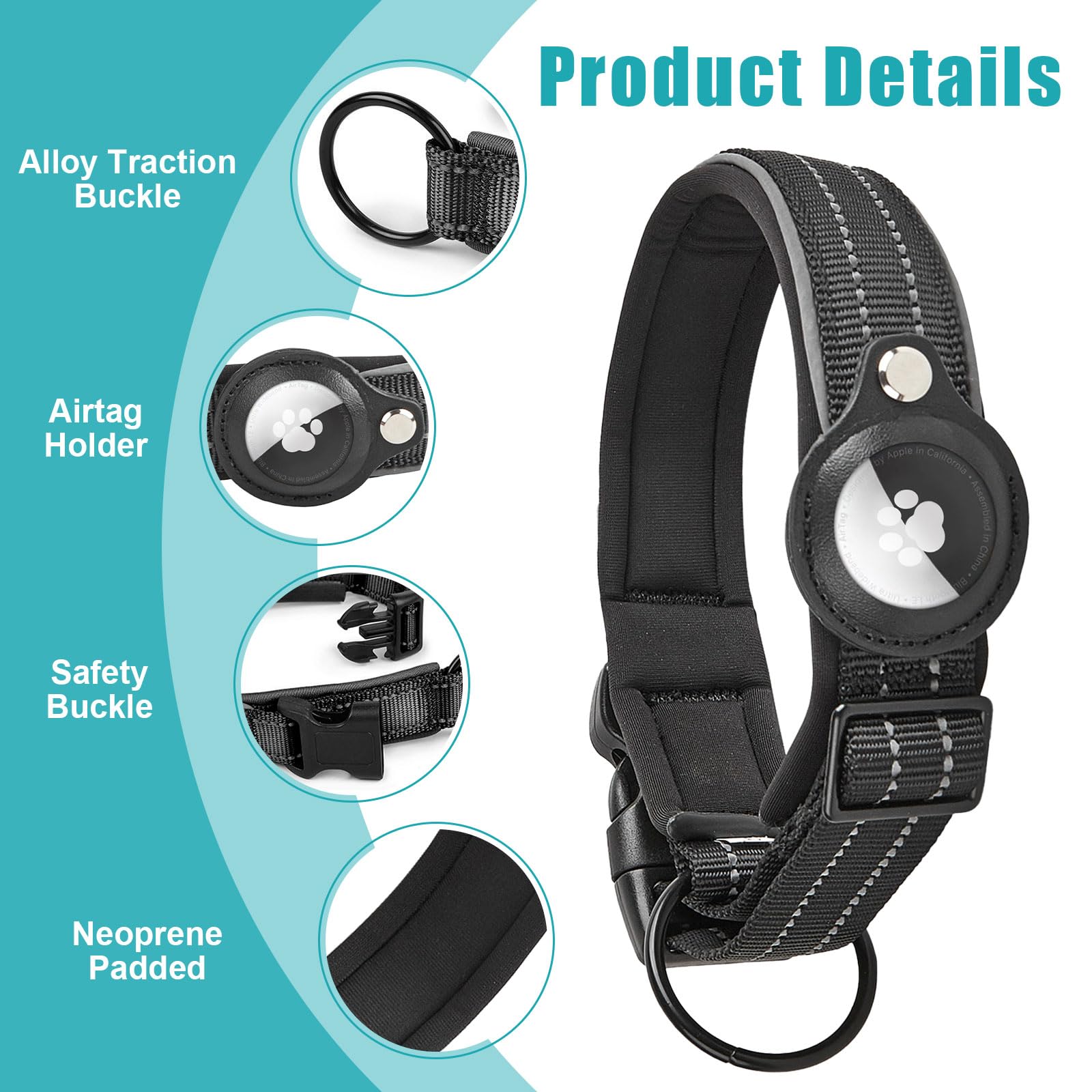 Collier Chien pour AirTag Réfléchissant Réglable en Nylon avec Étui – Image 3