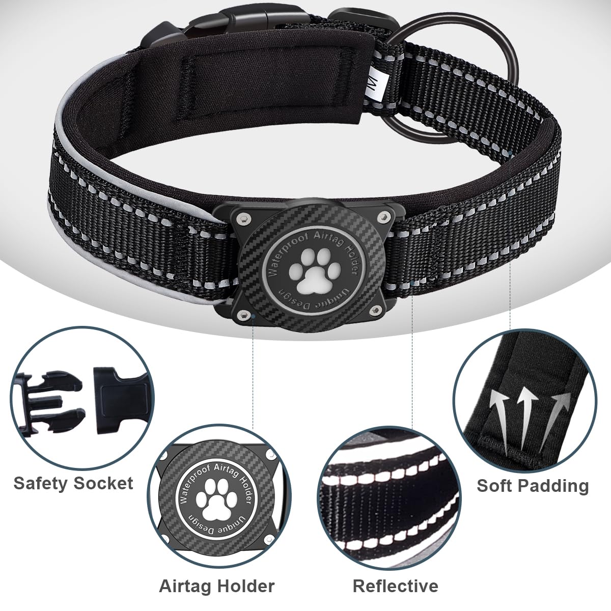 Collier chien étanche IPX8 avec AirTag intégré noir – Image 4