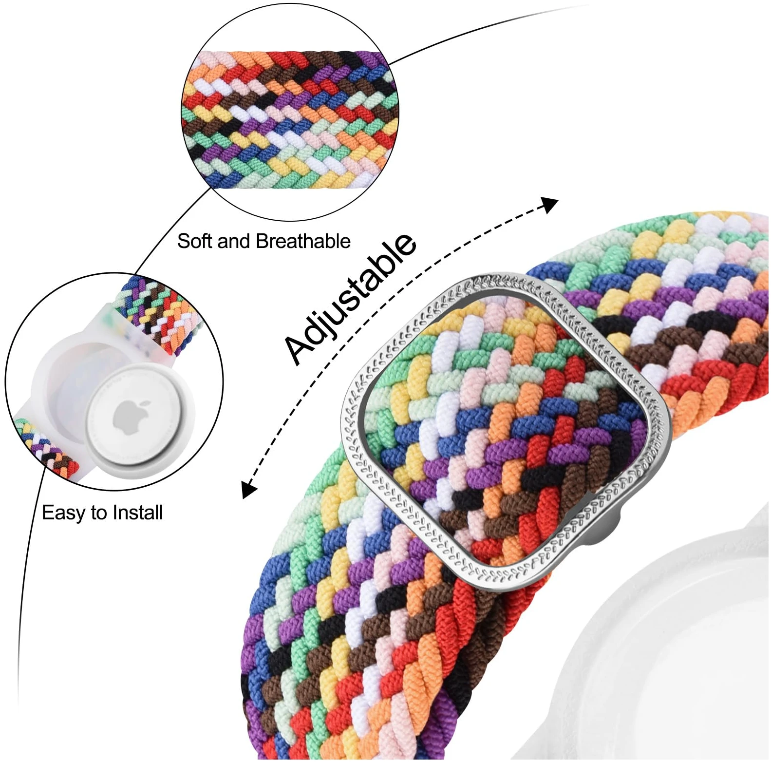 Bracelet AirTag Enfant élastique Nylon Tressé Arc-en-Ciel – Image 2