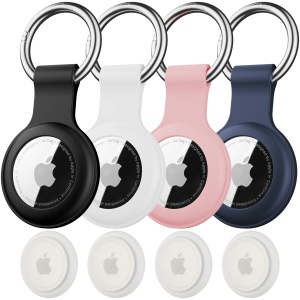 Lot de 4 Étuis Silicone AirTag IPX8 avec Porte-clés