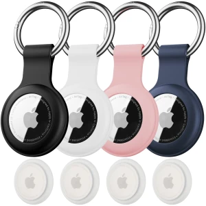 Lot de 4 Étuis Silicone AirTag IPX8 avec Porte-clés