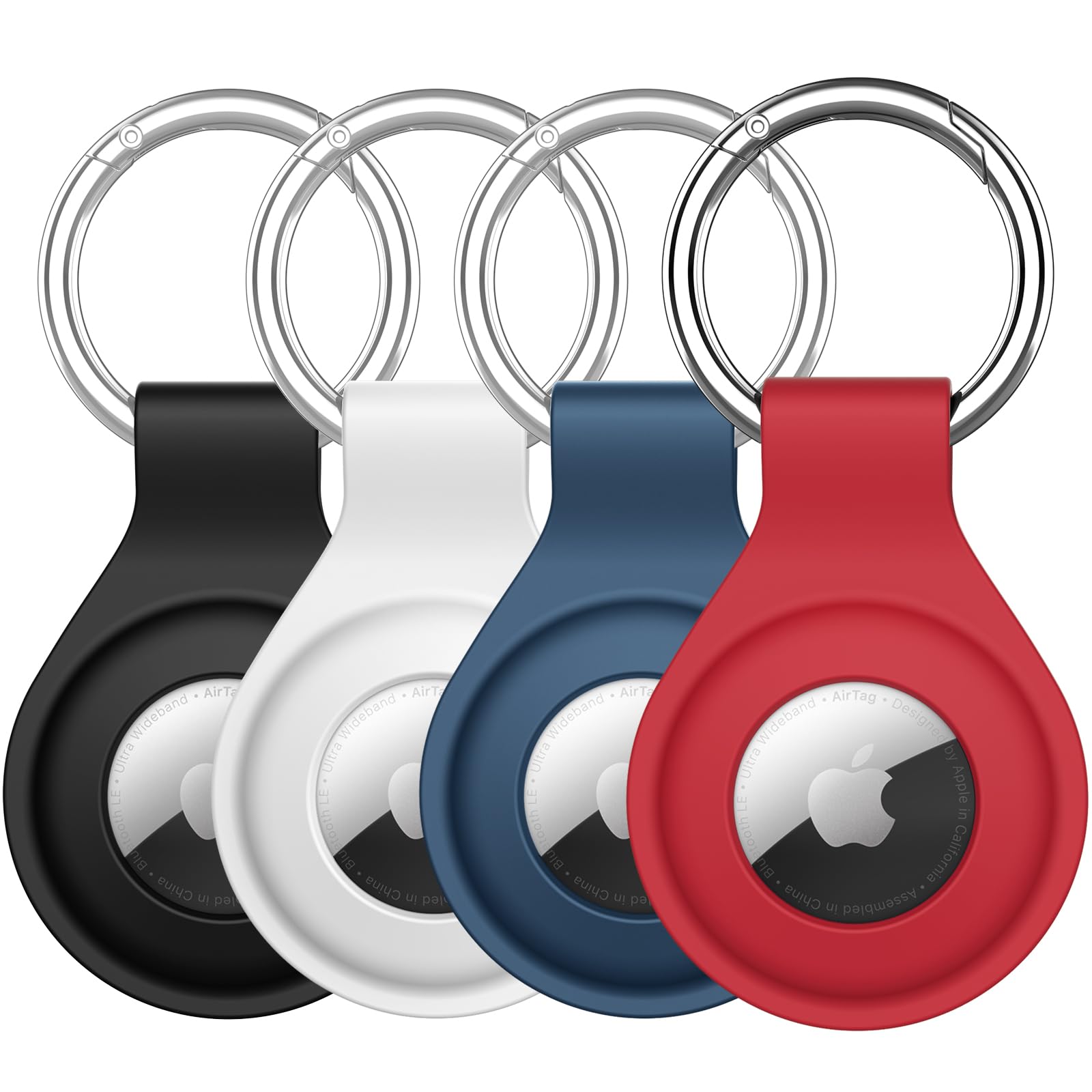Coque silicone AirTag avec porte-clés JETech lot de 4 noir blanc bleu marine rouge
