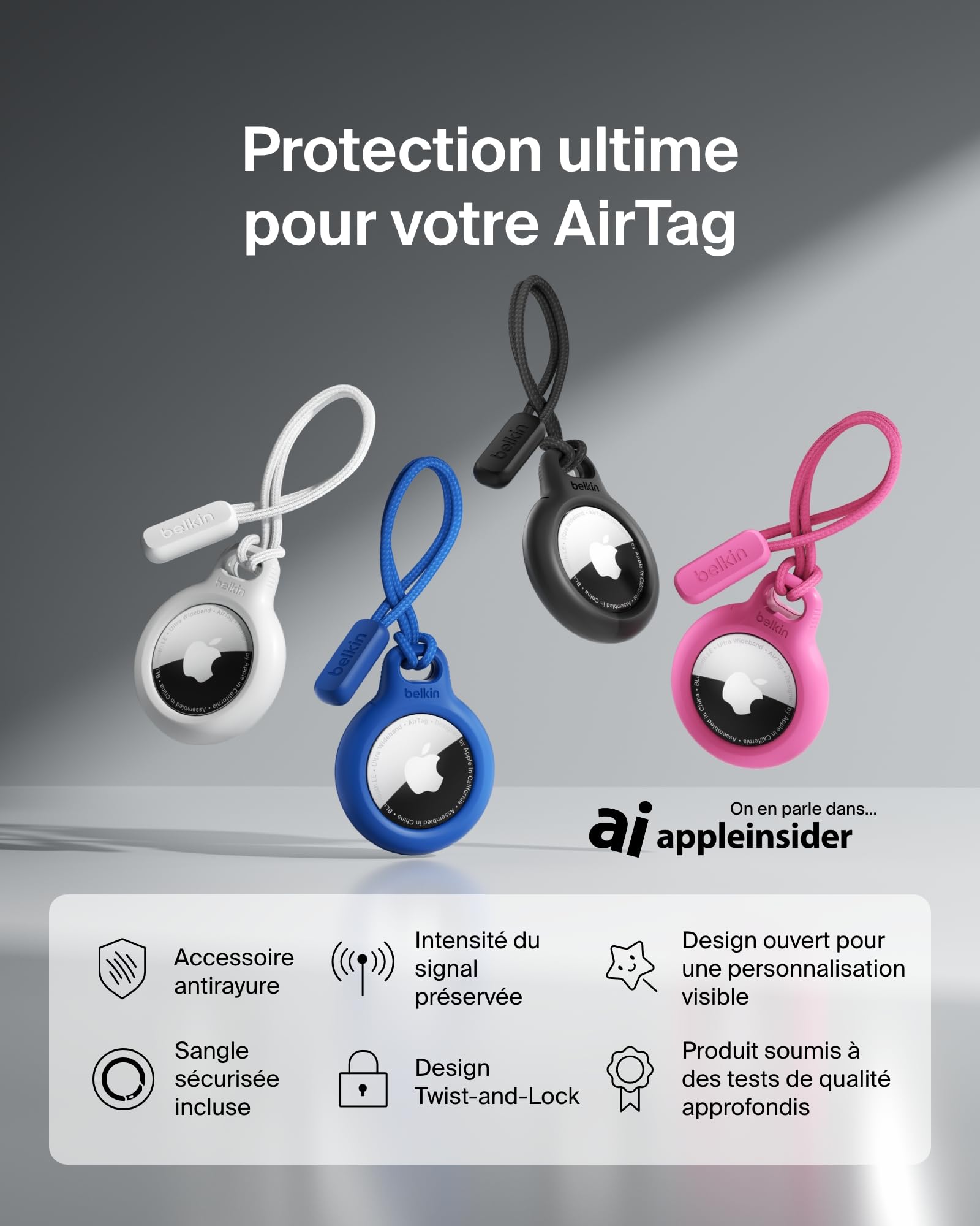 Anneau de protection AirTag avec cordon d'attache Belkin noir – Image 2