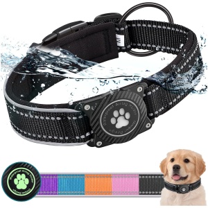 Collier chien étanche IPX8 avec AirTag intégré noir