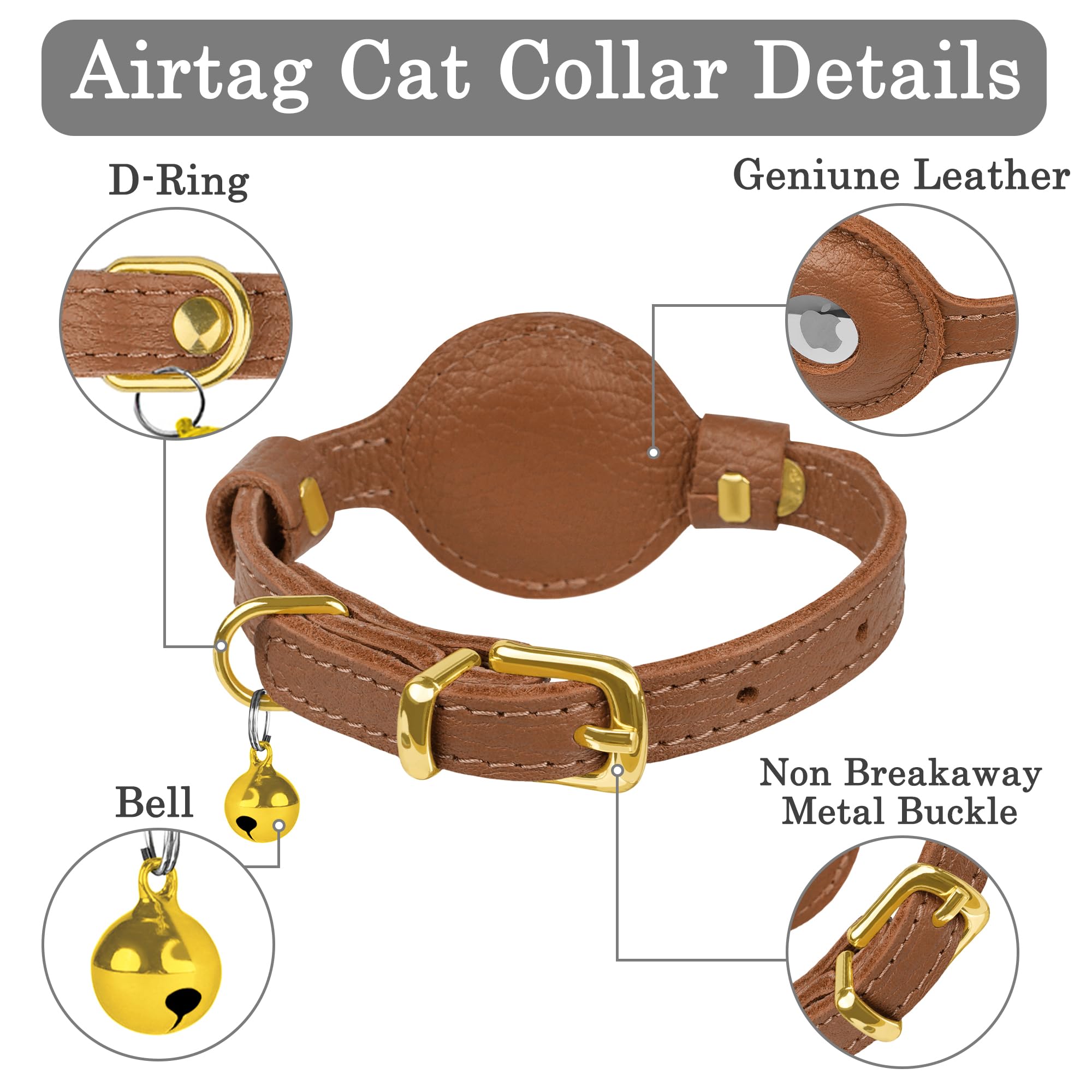 Collier AirTag en Cuir pour Chat avec Clochette OOPSDOGGY – Image 3