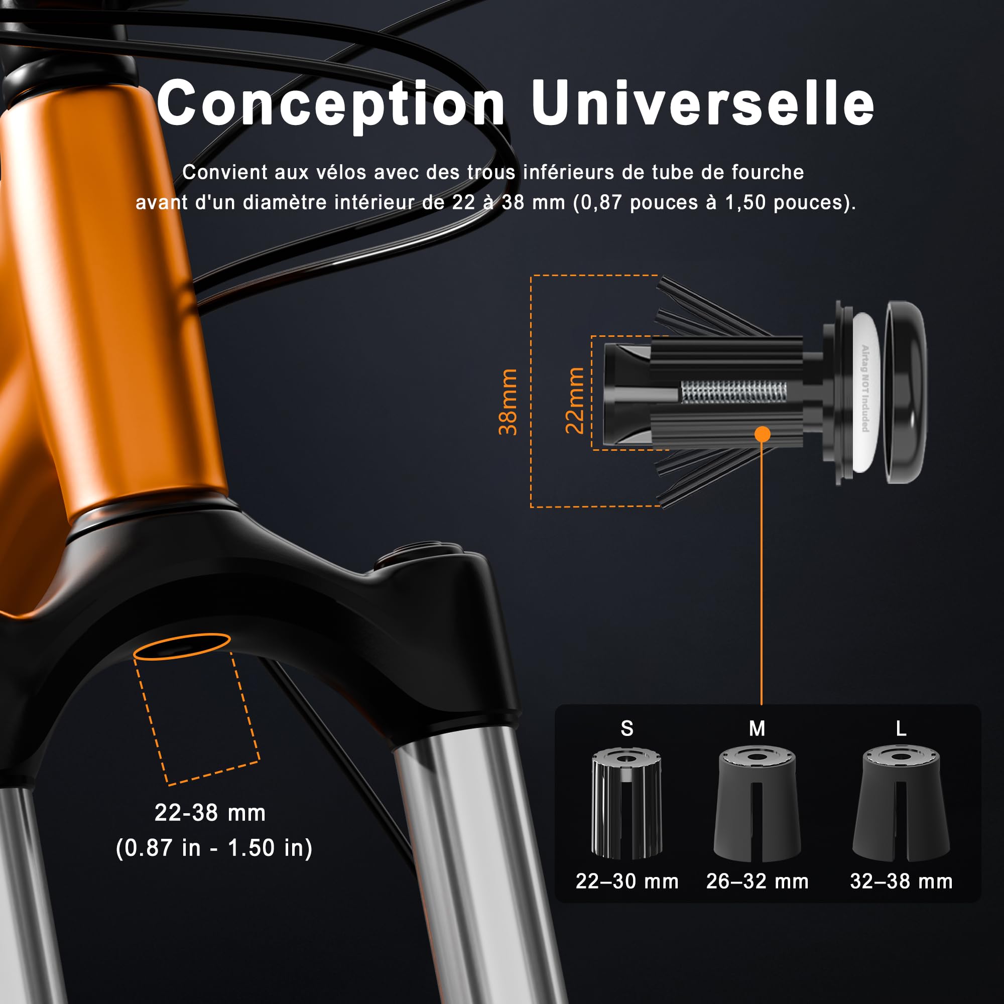 Support de Vélo pour AirTag Caché dans le Porte-bidon/Tube de Casque 31,8 mm/Tube de Fourche Avant 22-38 mm – Image 2