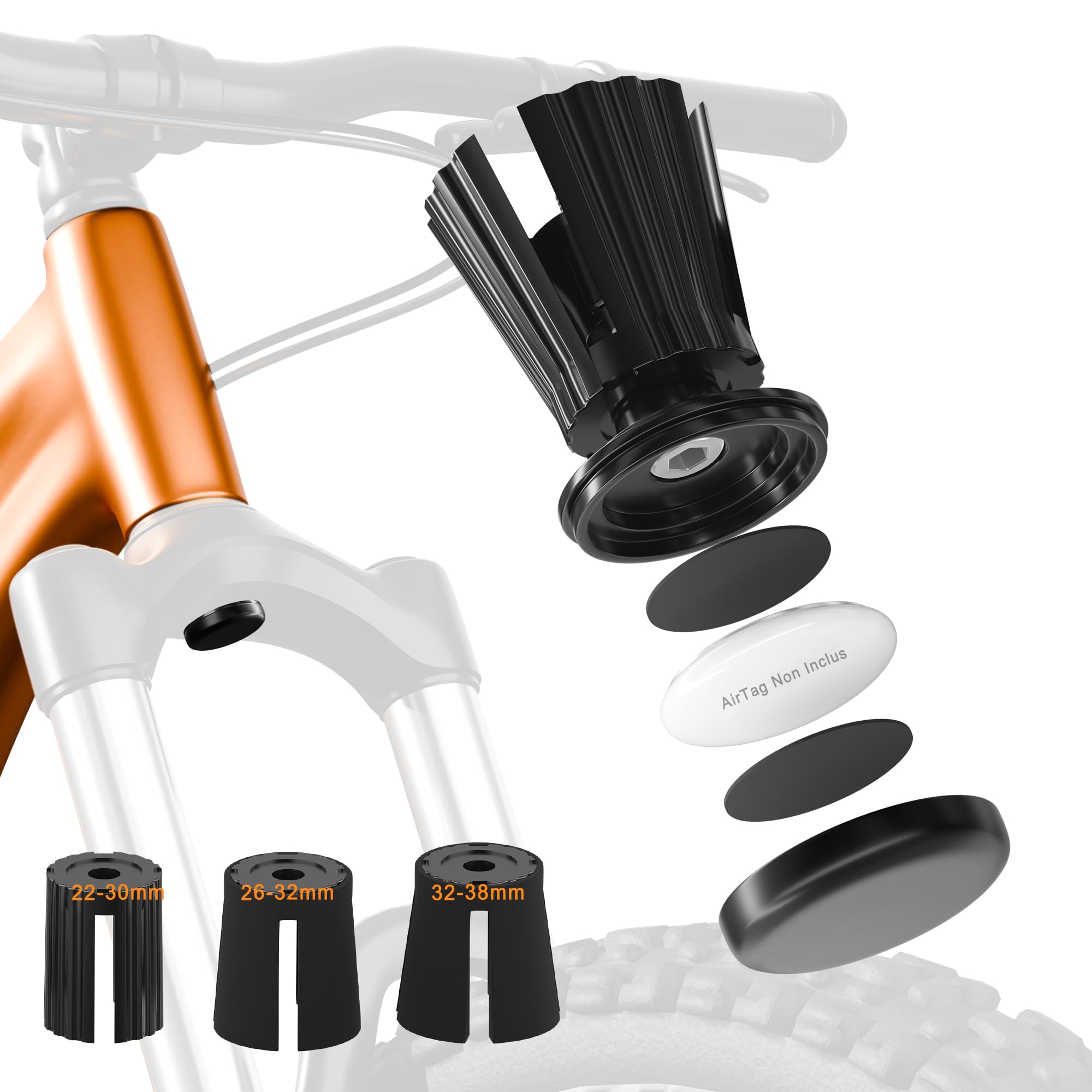 Support de Vélo pour AirTag Caché dans le Porte-bidon/Tube de Casque 31,8 mm/Tube de Fourche Avant 22-38 mm