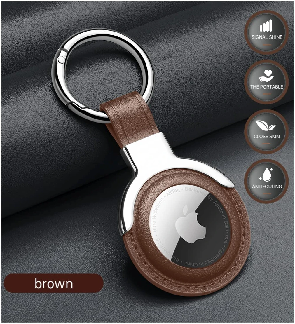 Porte-clés en cuir pour AirTag avec mousqueton et collier animal – Image 2