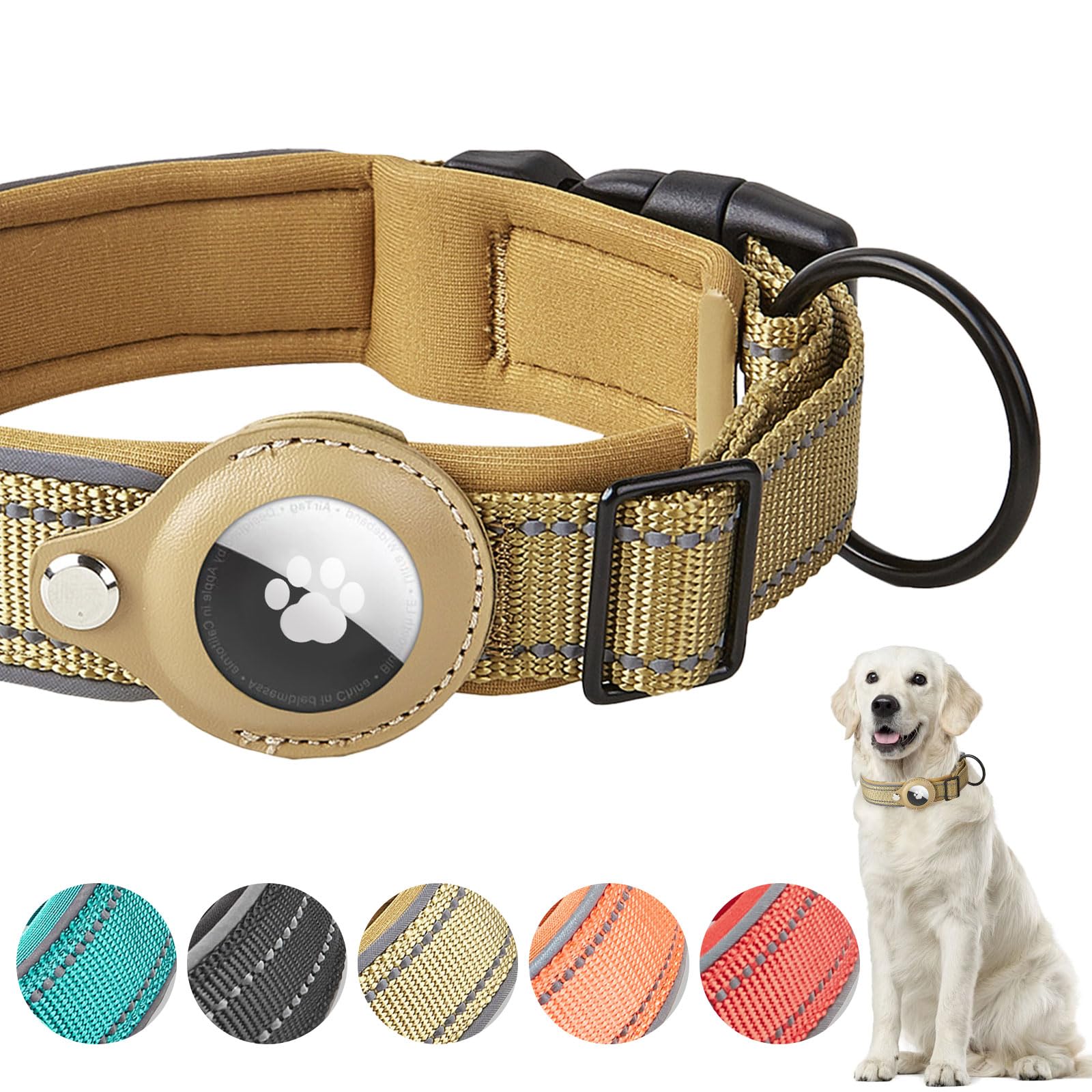 Collier Chien pour AirTag Réfléchissant Réglable en Nylon avec Étui