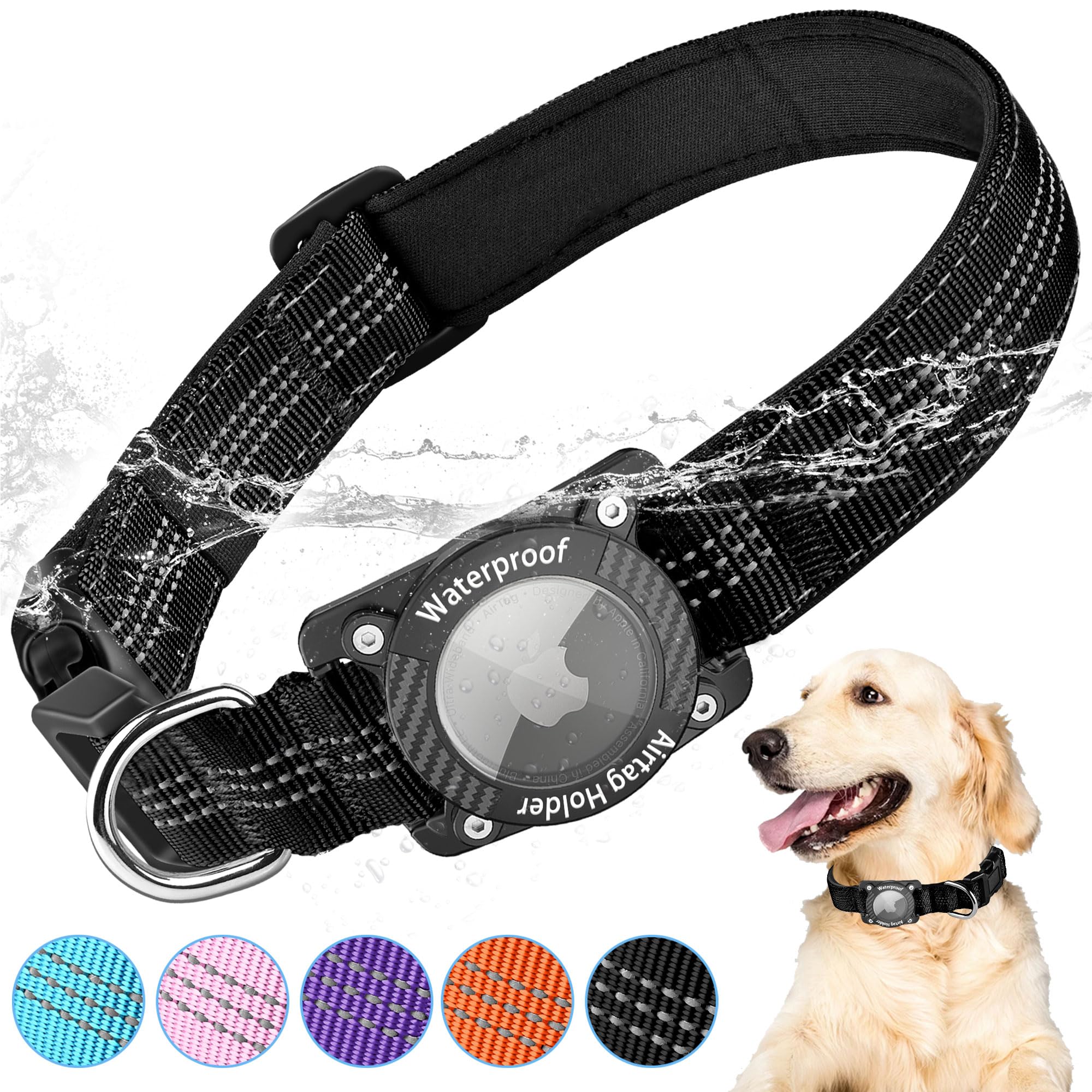 Collier chien réfléchissant étanche pour AirTag, sécurité nocturne
