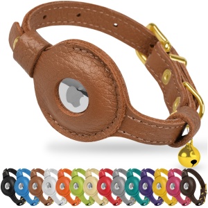 Collier AirTag en Cuir pour Chat avec Clochette OOPSDOGGY