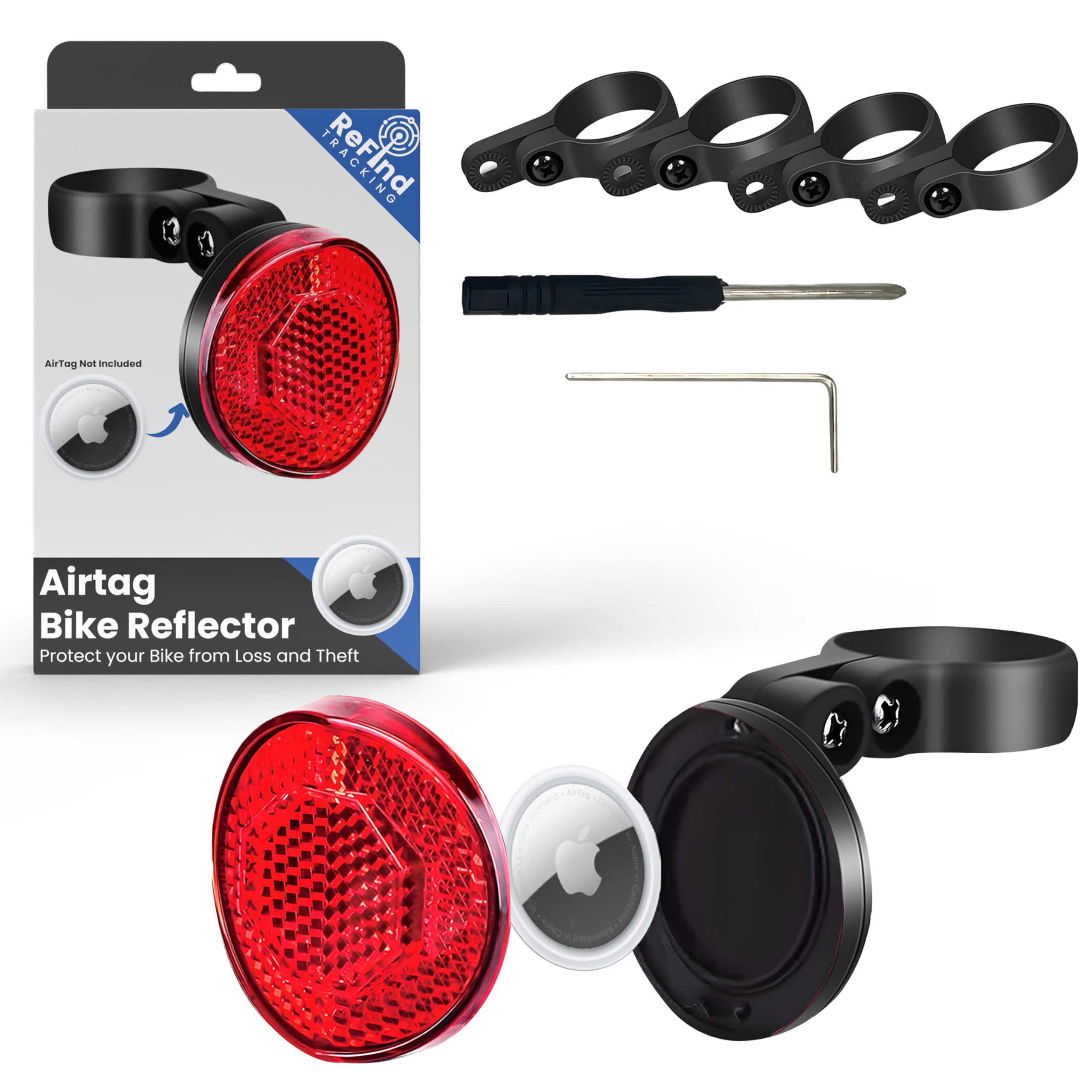 Réflecteur antivol vélo avec support AirTag caché
