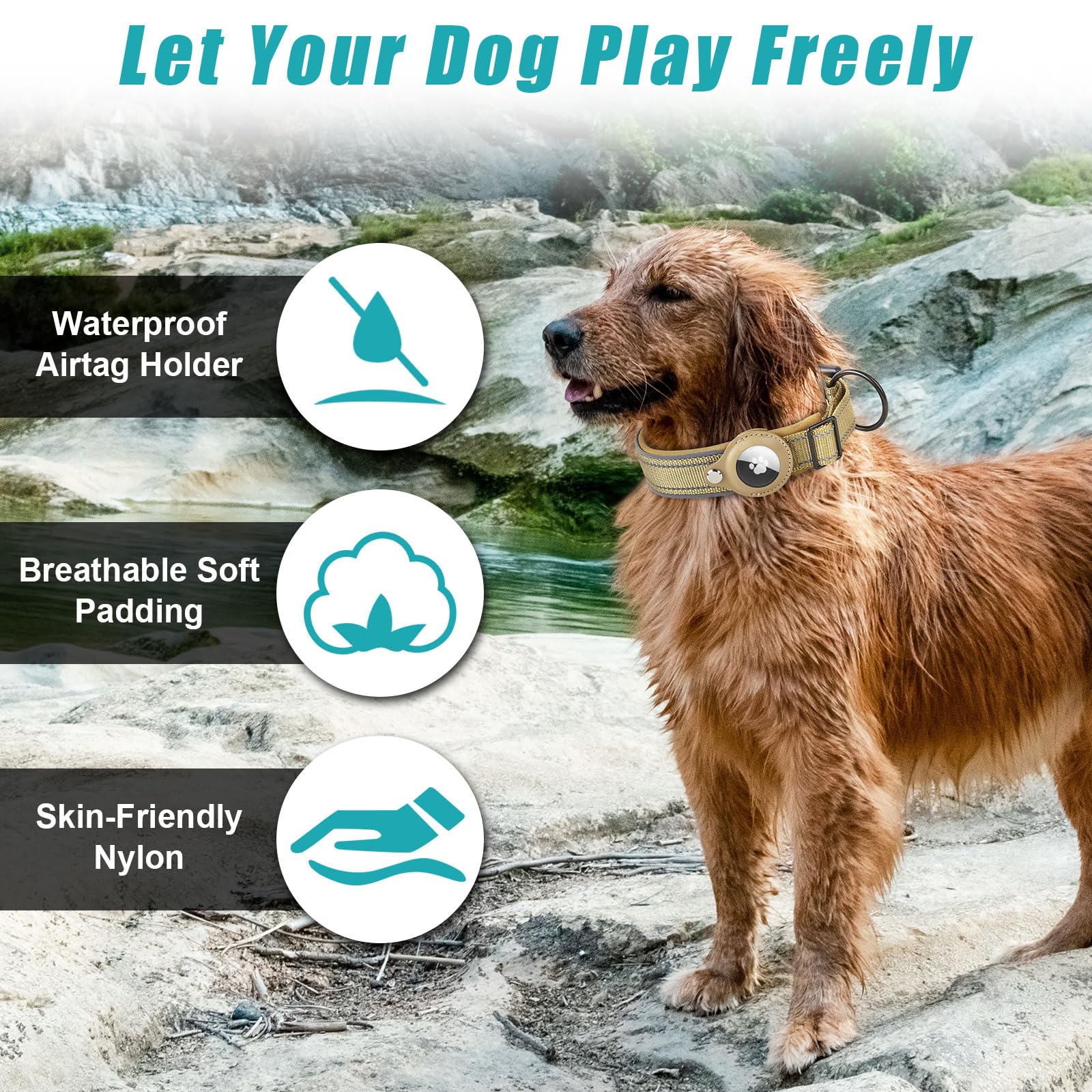 Collier Chien pour AirTag Réfléchissant Réglable en Nylon avec Étui – Image 2
