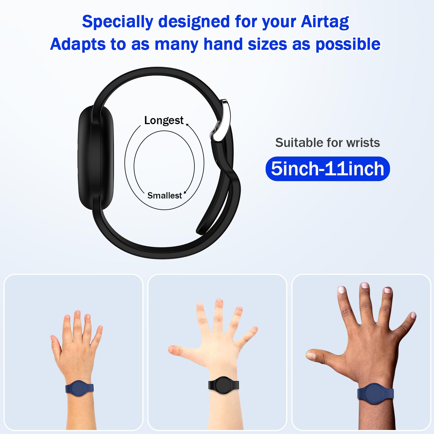 Lot de 2 Bracelets étanches pour Enfants AirTag Silicone Souple Bleu Nuit/Noir – Image 5
