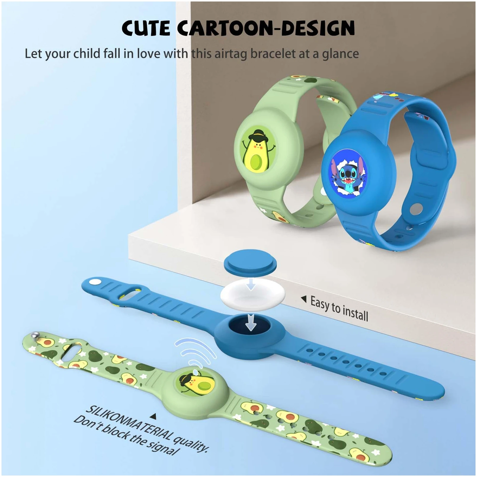 Bracelet enfant étanche AirTag, dessin animé réglable silicone souple anti-perte – Image 3