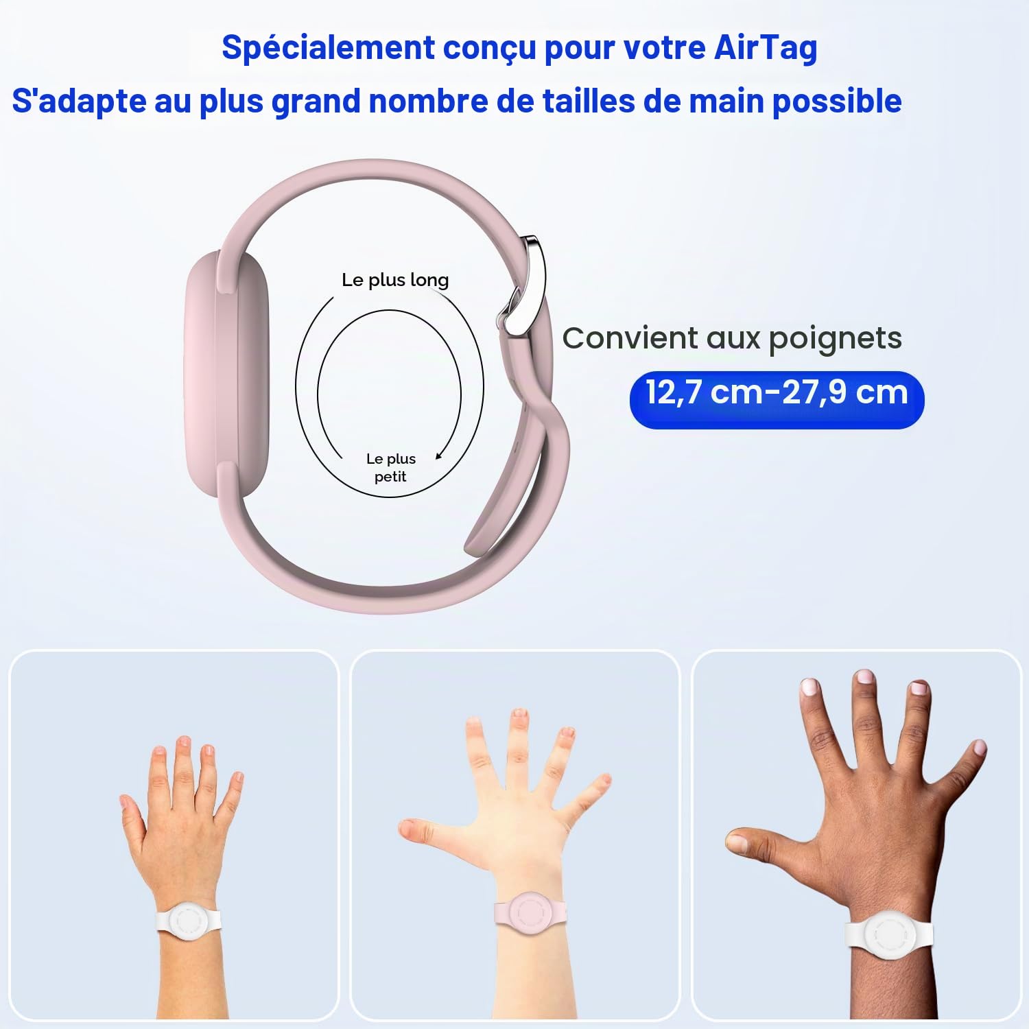 Lot de 2 Bracelets étanches AirTag pour Enfants Silicone Souple Blanc/Rose – Image 5