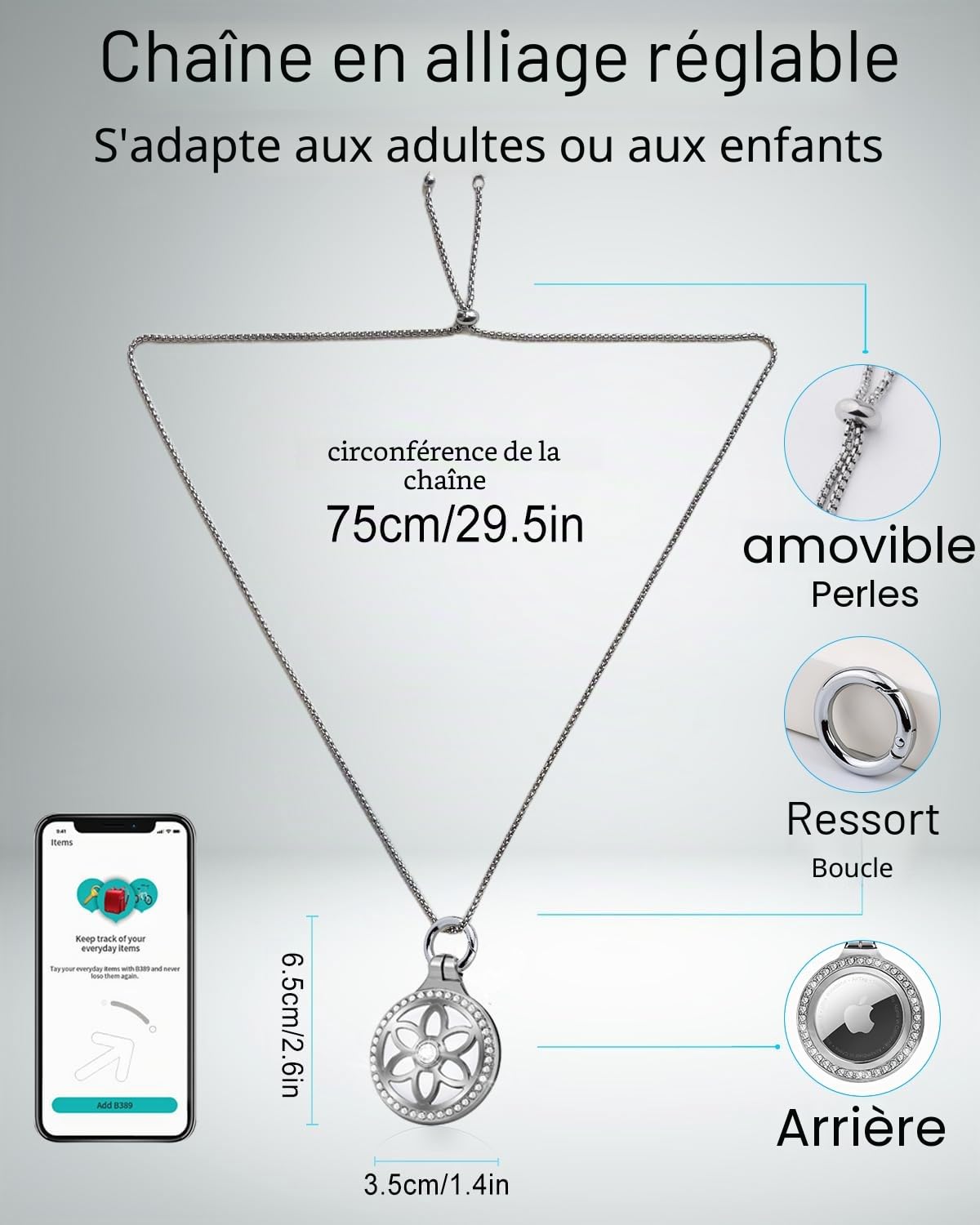 Collier AirTag pour enfants ONEONTA en alliage réglable 75 cm – Image 6