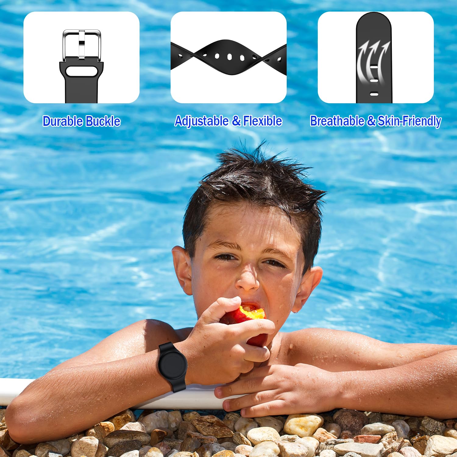 Lot de 2 Bracelets étanches pour Enfants AirTag Silicone Souple Bleu Nuit/Noir – Image 6