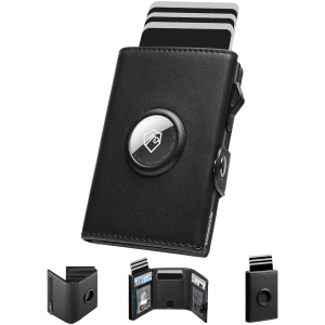 Portefeuille AirTag pour Homme avec Blocage RFID, Compact pour 12 Cartes, Porte-Monnaie Pop-up avec Compartiment à Monnaie et 2 Fenêtres d'Identité, Noir