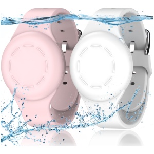 Lot de 2 Bracelets étanches AirTag pour Enfants Silicone Souple Blanc/Rose
