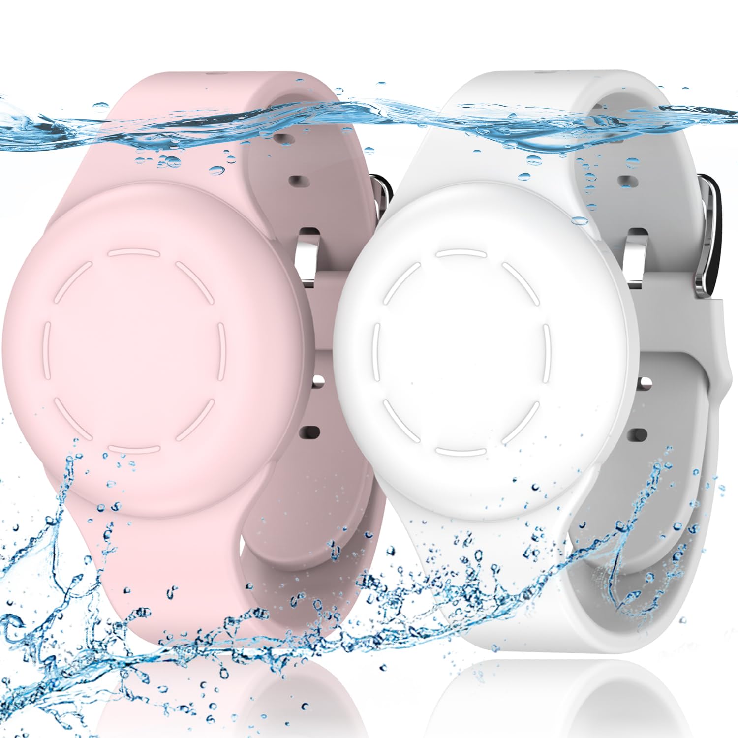 Lot de 2 Bracelets étanches AirTag pour Enfants Silicone Souple Blanc/Rose