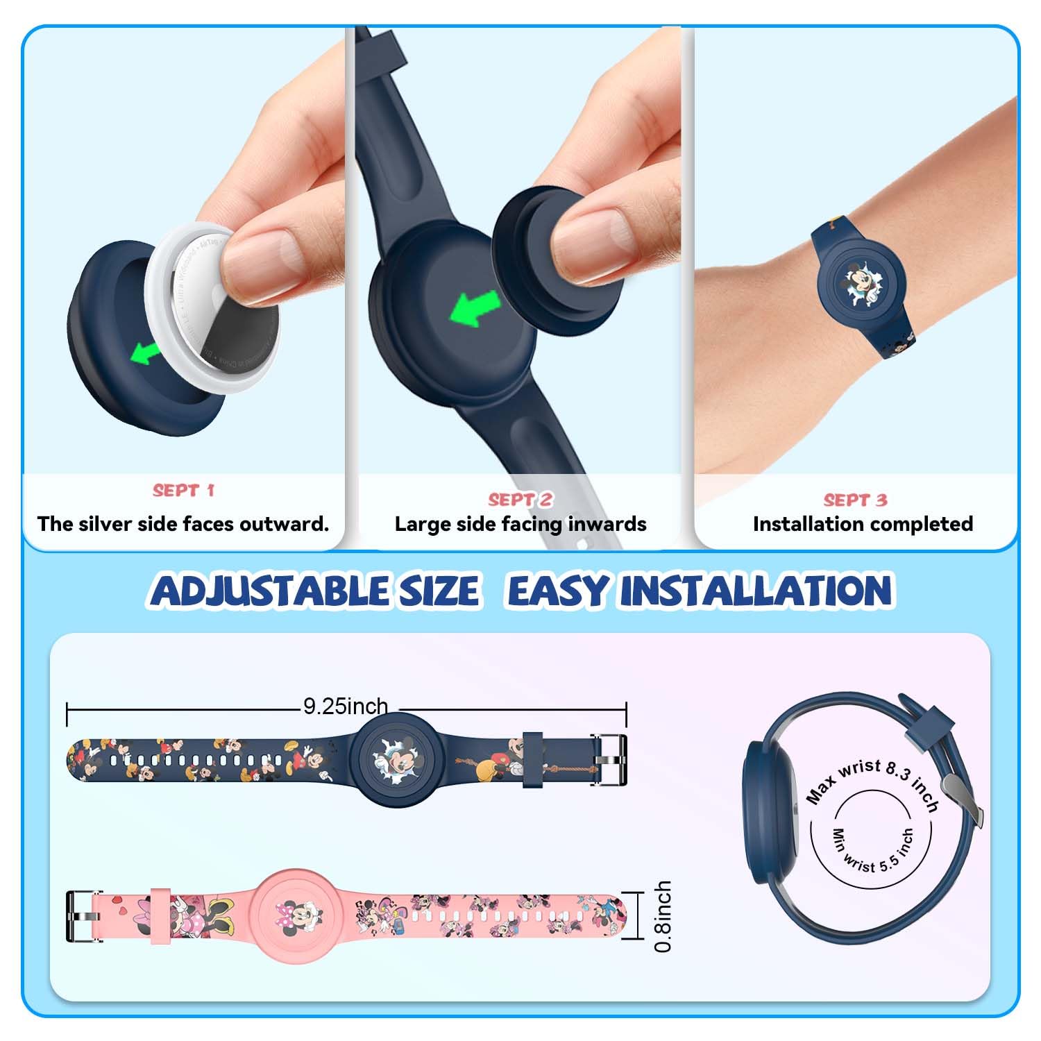 Bracelet Enfant AirTag Mignon Dessin Animé Réglable Silicone IP53 – Image 6