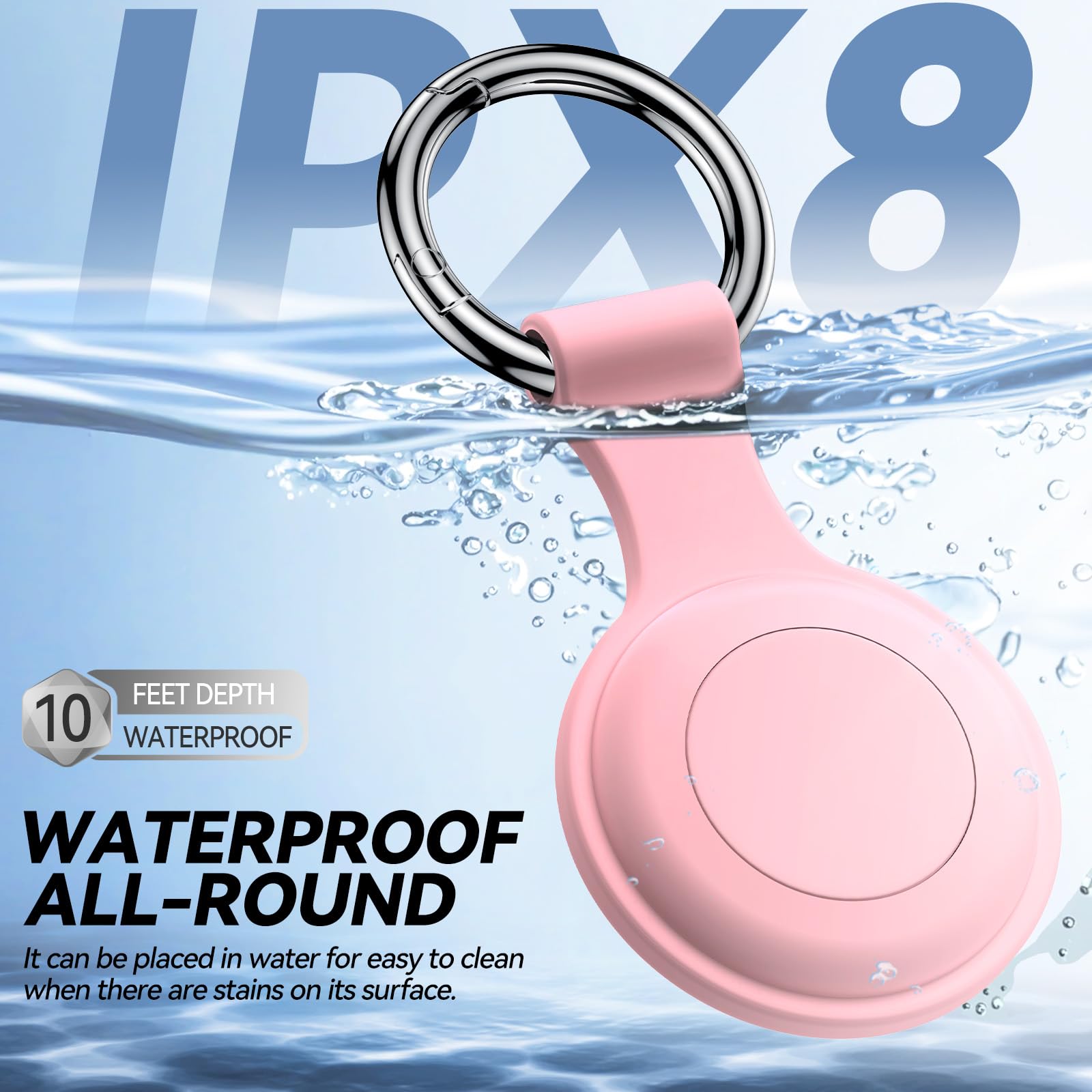 Porte clé AirTag étanche IPX8, lot de 4 étuis silicone (rose, vert, bleu marine, noir) – Image 3