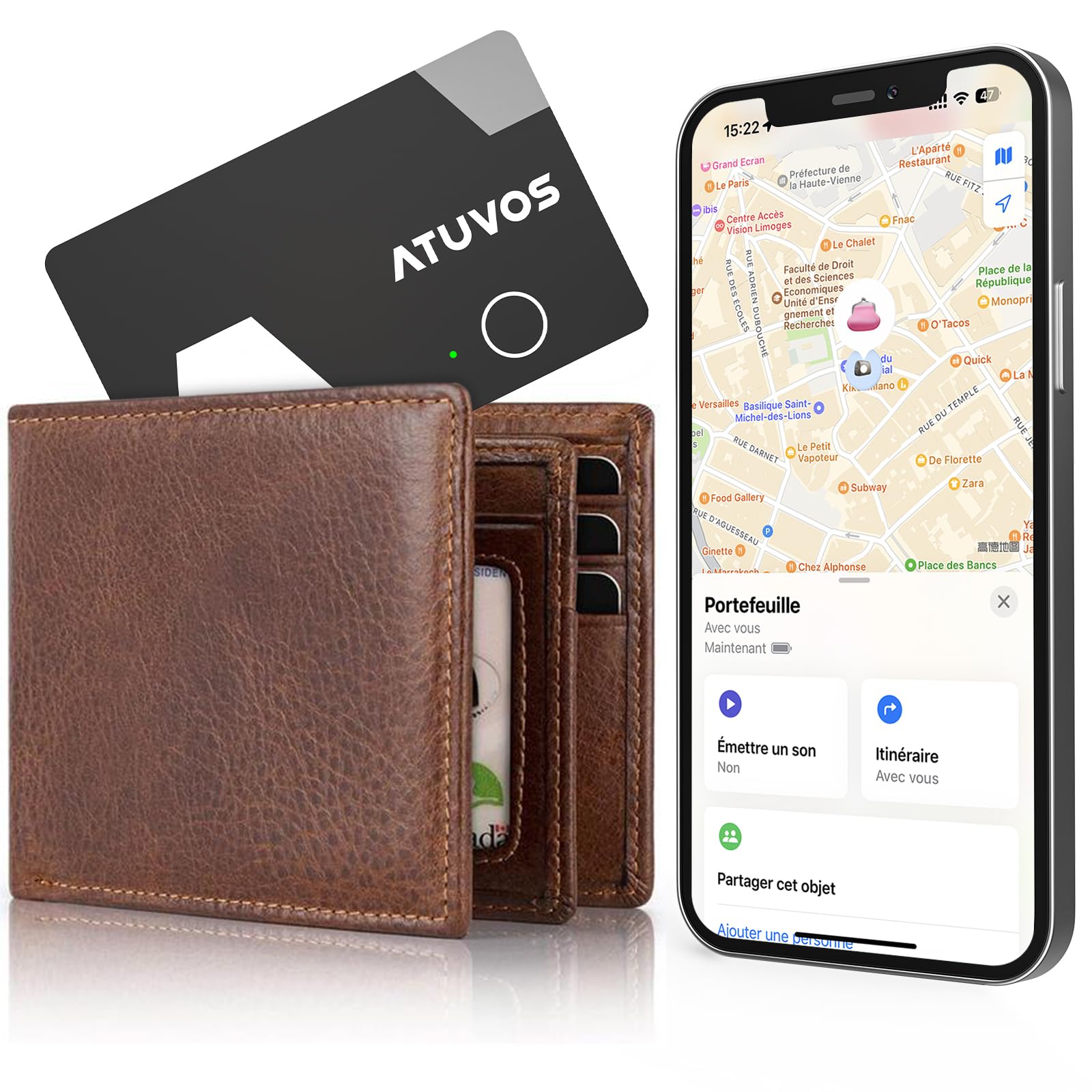 Porte-cartes AirTag ATUVOS Carte Rechargeable Ultra Mince 1.6 mm