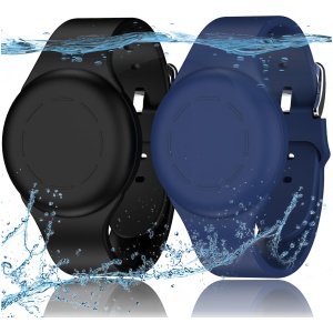 Lot de 2 Bracelets étanches pour Enfants AirTag Silicone Souple Bleu Nuit/Noir