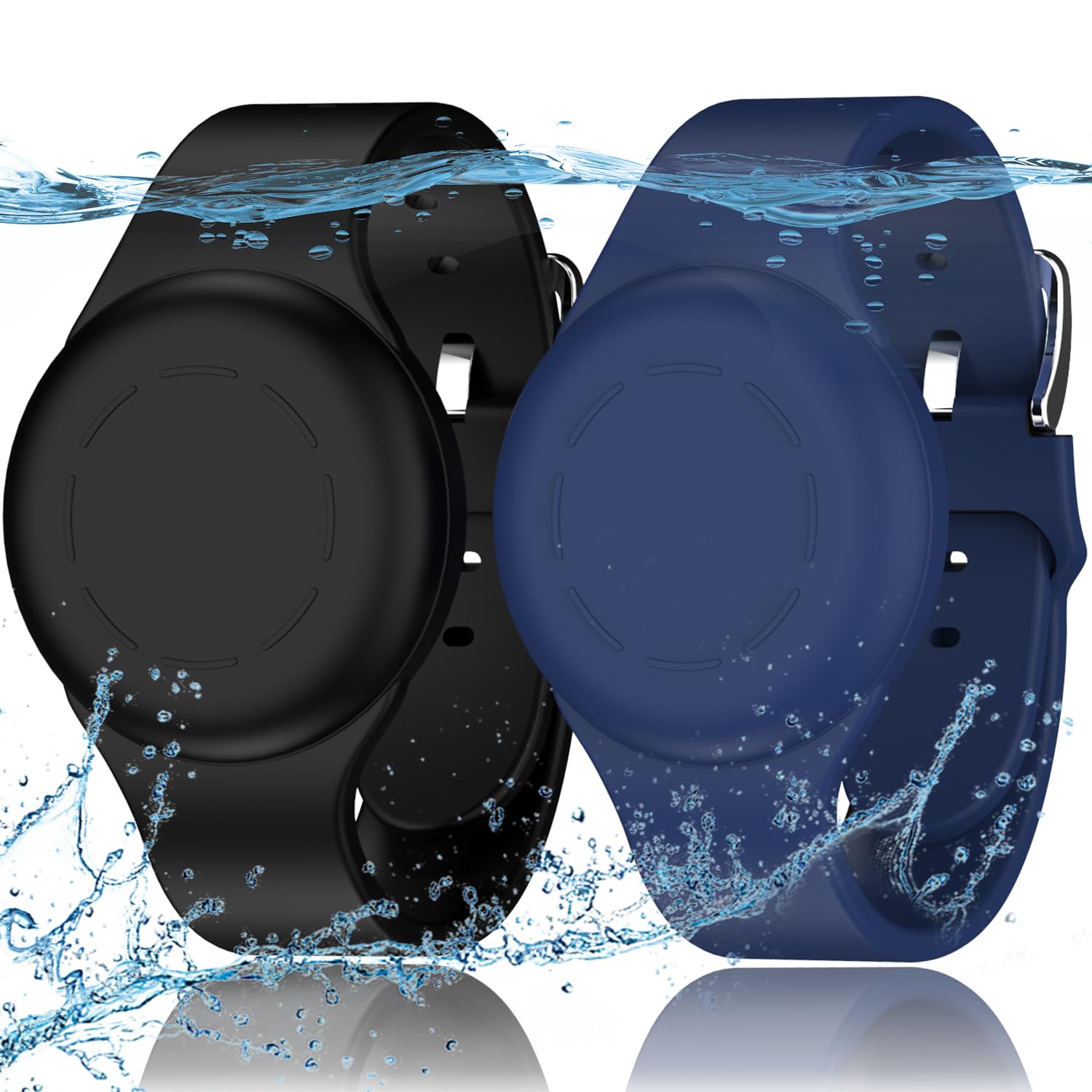 Lot de 2 Bracelets étanches pour Enfants AirTag Silicone Souple Bleu Nuit/Noir