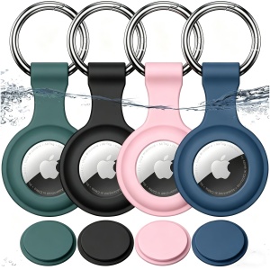Porte clé AirTag étanche IPX8, lot de 4 étuis silicone (rose, vert, bleu marine, noir)