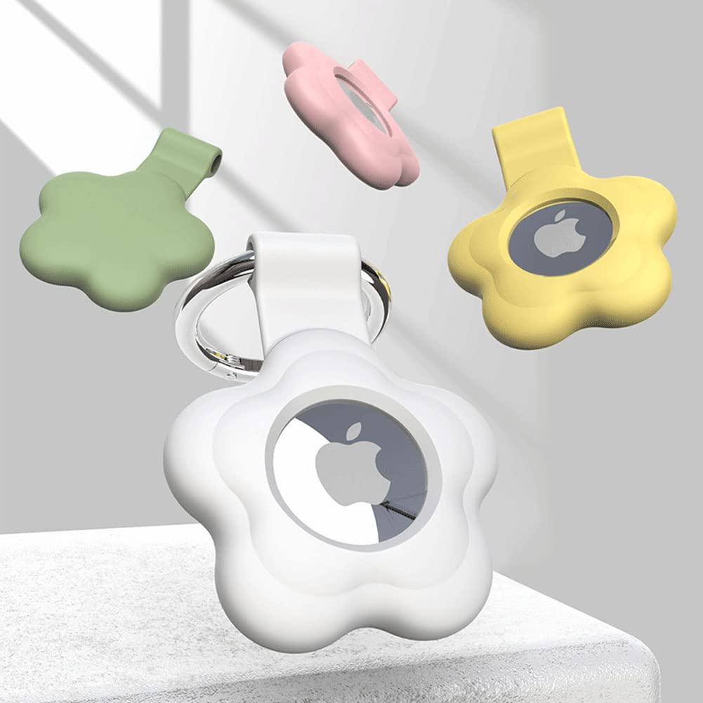 Lot de 4 étuis de protection en fleur silicone pour AirTag avec porte-clés – Image 5