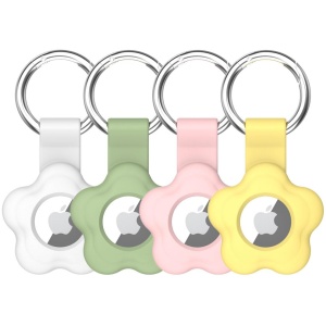 Lot de 4 étuis de protection en fleur silicone pour AirTag avec porte-clés