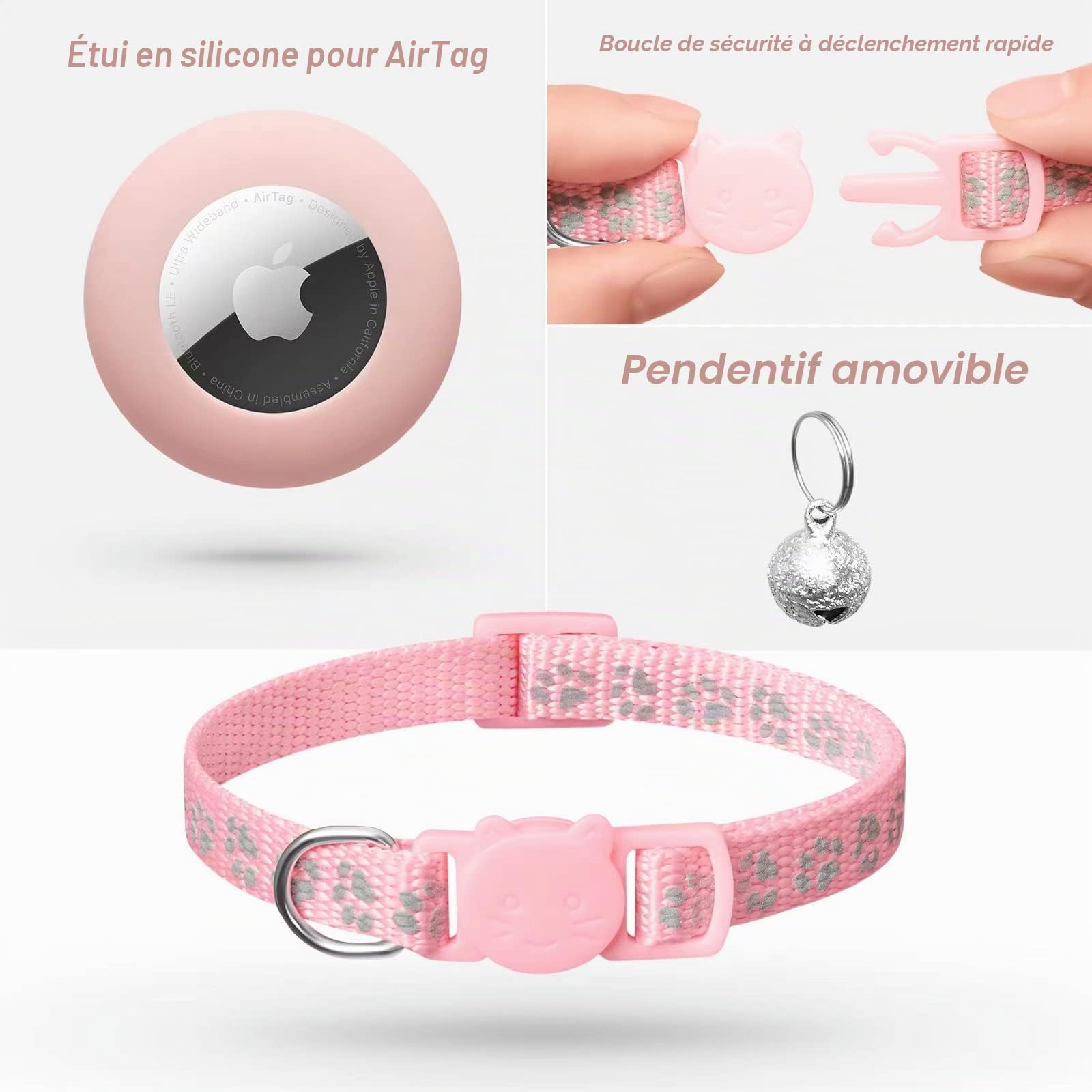 Collier chat AirTag LAFAYI réfléchissant anti-étranglement réglable 2 pack – Image 3