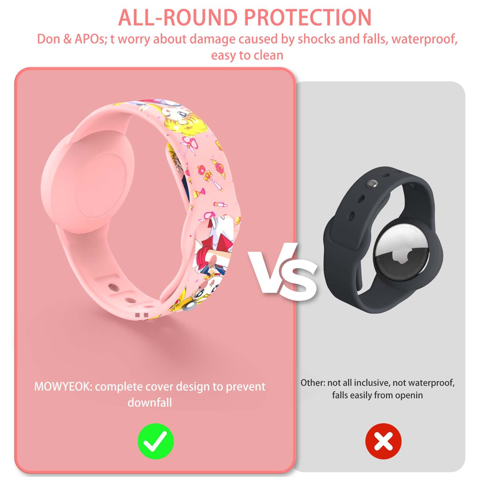 Bracelet étanche et pendentif coque protection pour AirTag enfant silicone réglable rose – Image 5
