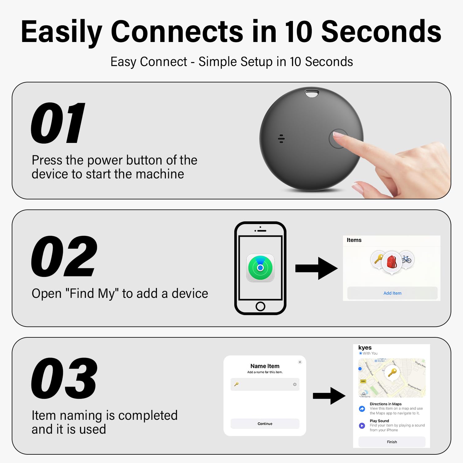 Lot de 4 traceurs Bluetooth AirTag compatibles iOS, batterie remplaçable – Image 7