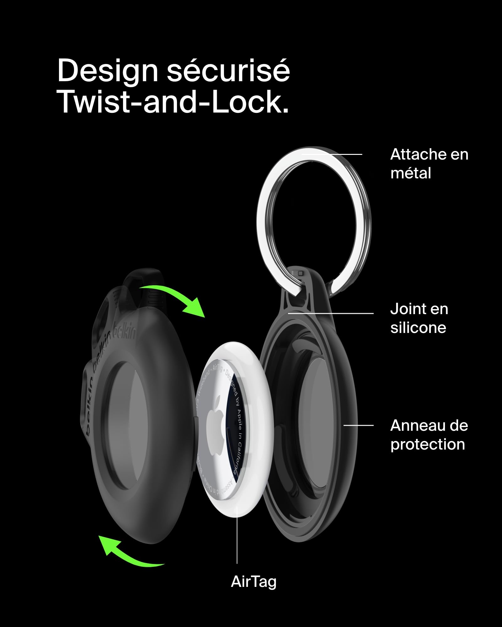 Étui étanche AirTag Belkin avec attache métal noir pack de 2 – Image 3