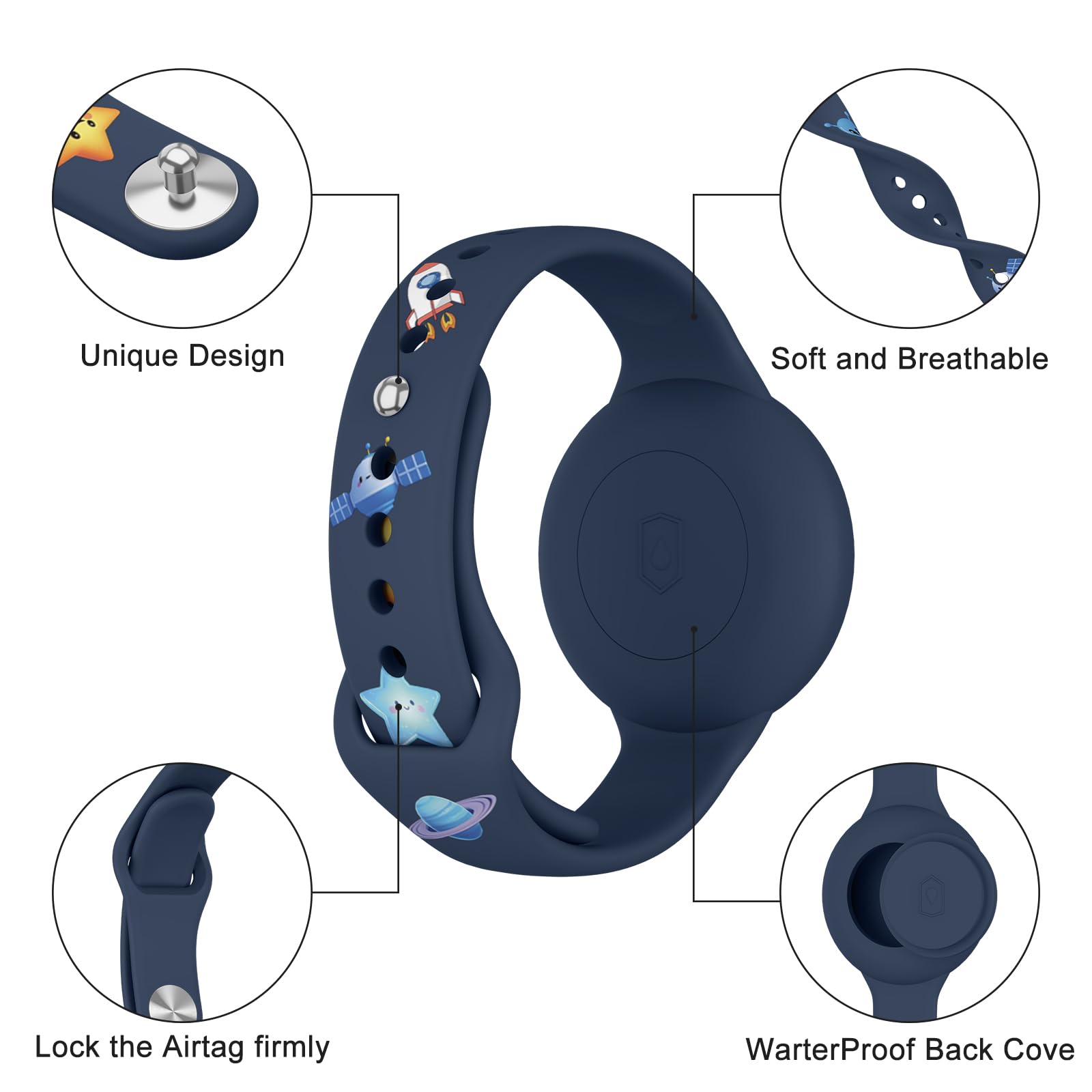 Bracelet étanche AirTag enfant coque silicone réglable astronaute bleu – Image 6